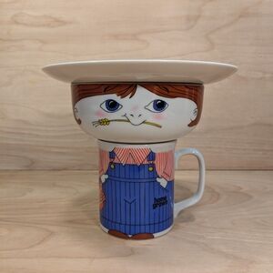 Vintage "HOME GROWN" Farmer Boy 3 Pc Porcelain Stackable Serving Set